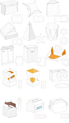 an image of some different shapes and sizes of paper planes on a white sheet with orange lines