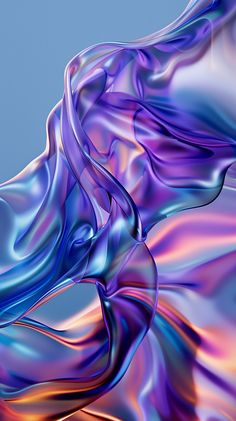 an abstract image of blue and purple liquid flowing in the air on a clear day