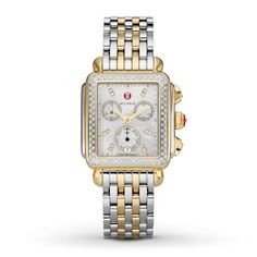 MICHELE Women's Watch Two-Tone Signature Deco MWW06P000108 Michele Watches, Stylish Watches, Two Tone Watch, Pearl Diamond, Bezel Diamond, Diamond Watch, Rose Gold Diamonds, Women's Watch, Stainless Steel Bracelet