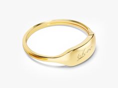 14k Solid Gold Dainty Personalized Signet Ring Elegant Yellow Gold Ring With Engraving Option, Elegant Yellow Gold Engraved Ring, Elegant 14k Gold Engraved Initials Ring, Elegant Yellow Gold Signet Ring With Engraving Option, Elegant Gold Engraved Signet Ring, Elegant Engraved Gold Signet Ring, Elegant Personalized Rings For Formal Occasions, Elegant Signet Ring With Initials For Anniversary, Elegant 14k Gold Initial Ring With Engraving Option