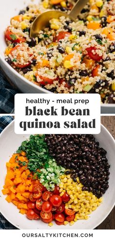 black bean quinoa salad in a white bowl