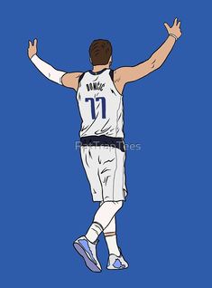 a drawing of a basketball player with his arms up in the air and one hand out