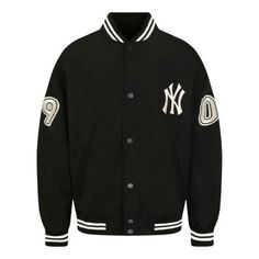 MLB NY Loose Sports Fashion Stylish Jacket Unisex Black 31JP06011-50L (Loose Fit/Gift Recommend) Black Sportswear Outerwear With Letter Print, Sporty Black Windbreaker With Stand Collar, Classic Long Sleeve Varsity Jacket For Streetwear, Spring Sports Outerwear With Baseball Collar, Sporty Outdoor Outerwear With Baseball Collar, Collegiate Black Outerwear With Ribbed Cuffs, Collegiate Black Long Sleeve Outerwear, Black Varsity Jacket With Stand Collar For Spring, Black Long Sleeve Varsity Jacket For Sports Season