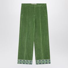 Trousers By Valentino In Green Cotton And Linen Velvet, Featuring Two Welt Side Pockets, Two Back Pockets, Jacquard Embroidered Bottom Hem, Front Zip And Hook-And-Eye Fastening, And Waist Loops. Model Wears Size 48 It Model Measurements: Height: 187 Cm Chest: 102 Cm Waist: 76 Cm Hips: 92 Cm Size Type: It Material: Wool Sku: 2f-6v3rbj74am2/Q_vale-Lr1_202 Welcome To The Official Luosophy Poshmark Closet! Luosophy Is A Luxury Brand Reselling Company Founded In San Diego, Ca From 2016. All Our Produ Valentino Jeans, Velvet Trousers, New Instagram, Green Velvet, Green Cotton, Fashion Luxury, Luxury Items, Luxury Brand, Valentino Garavani