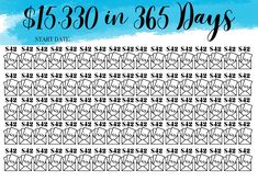 the $ 350 in 365 days calendar is shown on a white background with blue watercolor