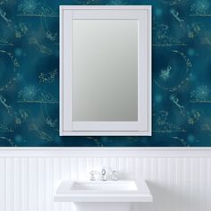 a white sink sitting under a bathroom mirror next to a wall mounted faucet