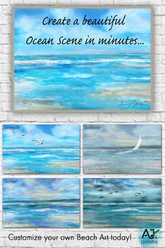 the ocean scene is painted with acrylic paint