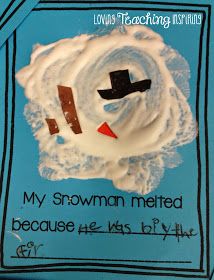 a snowman made out of icing on top of a blue paper bag with writing