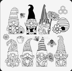 gnomes with hats and flowers in black and white royalty illustration stock images for coloring