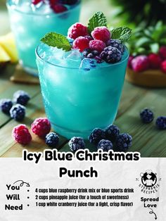 Sports Drink Recipe, Blue Punch Recipe, Raspberry Drink, Blue Punch, White Cranberry Juice, Christmas Punch, Alcoholic Beverages, Sports Drink, Blue Raspberry