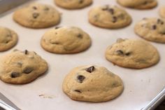 chocolate chip cookies in a pan ready to be baked