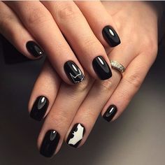 Batman Nail Art, Batman Nails, Black And White Nail, Gel Nails Long, Black And White Nails, Black And White Nail Art, White Nail Art, White Nail Designs