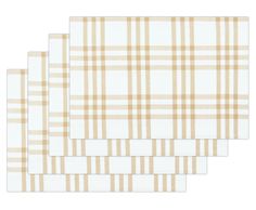 four white and tan plaid place mats