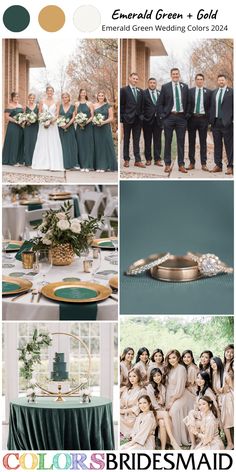 green and gold wedding color palettes for the bridesmaid, groomsmid