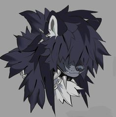 an anime character with black hair and white eyes, wearing a wolf mask on his head