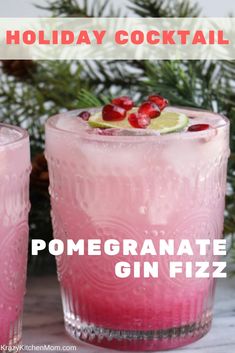 two glasses filled with pomegranate gin fizz