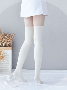 Color Block Two Tone Mesh Tights 1 Pair Trendy Mesh Stocking Thigh High Over Knee Mesh Pantyhose Breathable Tights White Socks Outfit, Design Tights, Mesh Tights, Jjk Oc, Cheap Socks, Thigh Socks, Stocking Designs, Nylon Leggings, White Tights