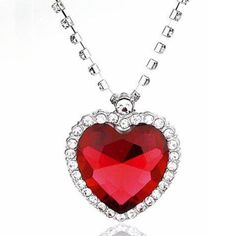 Titanic Heart Of The Ocean Diamond Crystal Necklace Condition: 100% Brand New Type: Necklace Design: Heart Crystals: Austrian Crystal Color: Clear & Red Material: Alloy Chain Design: Clear Crystals Chain Length: Approx: 20" Adjustable Chain Color: Silver Alloy Pendant Color Clear & Read Crystals Pendant Size: Approx: 1 1/2" X 1 1/2" Cat #: Fan-0 53 Red Heart Necklace For Valentine's Day Party, Red Heart Cut Necklace For Party, Heart Of The Ocean, Crystals Pendant, Layered Coin Necklace, Silver Coin Necklace, Heart Choker Necklace, Wolf Necklace, Lapis Pendant