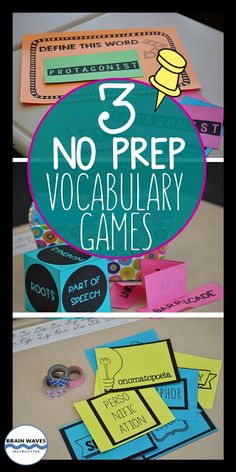 there are three pictures with the words 3 no prep vocabulary games