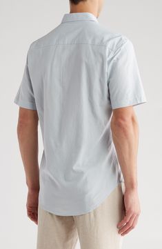 Refresh your essentials with this regular fit short-sleeve button-up shirt constructed from a breathable linen-enhanced cotton-blend with a curved hem. 29" length (size Medium) Front button closure Point collar Short sleeves 52% cotton, 28% linen, 20% rayon Machine wash, tumble dry Imported Short Sleeve Button Up, Workout Shorts, Linen Blend, Button Up Shirts, Button Up, Light Blue, Cotton Blend, Short Sleeves, Nordstrom