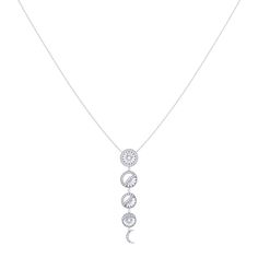 "Transition seamlessly from a day at work to an evening outing with the Moon Phases Necklace. Crafted in 925 Sterling Silver, this necklace features 100% natural, genuine diamonds. 0.19 carats of diamonds are used in individual plate prong and collet prong settings. This necklace is also offered in 14 KT Yellow Gold Vermeil, which gives the piece a long-lasting shelf-life. This necklace is 18\" long and uses a cable chain with lobster clasp. The moon motifs range from 7.5 mm to 9.7 mm in length. Sterling Silver Moon Charm Necklace Fine Jewelry, Moon Phase Diamond Necklace Fine Jewelry, Fine Jewelry Diamond Moon Phase Necklaces, Diamond Moon Phase Necklace Fine Jewelry, Fine Jewelry Diamond Moon Phase Necklace, Sterling Silver Fine Jewelry Necklace With Moon Charm, Elegant Diamond Necklace With Moon Phase Detail, Elegant Diamond Necklace With Moon Phase, Elegant Diamond Moon Phase Jewelry