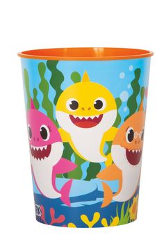 a cup that has some cartoon animals on it