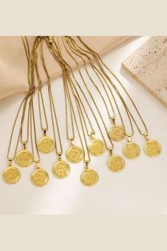 Wear your horoscope in style with our Zodiac Sign Necklace. Let your personality shine with this unique necklace featuring your zodiac sign on a round pendant. Perfect for daily wear or for special occasions, this necklace is a must-have for any astrology lover. 18K Gold Plated Approx. 16" + 2" extender Zodiac Sign Necklace, Sign Necklace, Your Horoscope, Unique Necklace, Instagram Icons, Round Pendant, Unique Necklaces, Clothes Collection, Jewelry Party