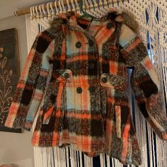 Girls Nwot Orange And Brown Plaid Coat. Size 7. Detachable Hood With Faux Fur Trim. Two Front Pockets. New Condition. Fully Lined, Nice And Toasty And Just In Time For Cold Weather. Winter Brown Outerwear For School, Cute Winter Outerwear For School, Multicolor School Winter Outerwear, Multicolor Long Sleeve Outerwear For School, Multicolor Fall Outerwear For School, Hooded Orange Outerwear For Fall, Multicolor School Outerwear For Fall, Cute Brown Winter Outerwear, Urban Plaid Long Sleeve Outerwear