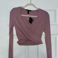 Forever 21 Cropped Long Sleeve Mauve Sweater Top (Size Medium) Purple Long Sleeve Stretch Crop Top, Purple Stretch Long Sleeve Crop Top, Trendy Cropped Purple Tops, Trendy Purple Cropped Top, Purple Long Sleeve Tops For Night Out, Fitted Mauve Top For Fall, Fitted Purple V-neck Crop Top, Fitted V-neck Purple Crop Top, Purple Long Sleeve Crop Top For Spring