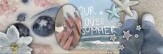 a collage of photos with flowers and stars on them, including the words our loved summer