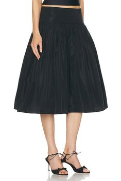 Find MIRROR PALAIS Taffeta Lady Skirt In Black on Editorialist. Mirror Palais Taffeta Lady Skirt in Black 100% polyester. Made in China. Dry clean only. Unlined. Hidden side zipper closure. Fit and flare design. MRPF-WQ2. MP576. About the designer: Silk Voluminous Skirt For Evening, Black Silk Voluminous Skirt, Chic Satin Pleated Evening Skirt, Chic Satin Pleated Skirt For Evening, Black Voluminous Silk Skirt, Black Nylon Skirt, Fitted Nylon Evening Skirt, Silk Skirted Bottoms For Party, Evening Nylon Fitted Skirt