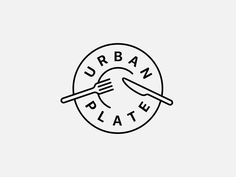 the urban plate logo with a fork and knife on it, in black and white