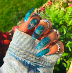 Cottage Core Nails Aesthetic, Blue Acrylic Nails, Pedicure Designs, Blue Nail, Jelly Nails, Cat Kuku, Dope Nails, Best Acrylic Nails, Nail Shapes