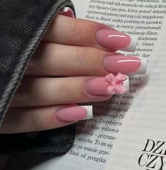 Nails Bow, Pink Tip Nails, Beauty Hacks Nails, Milky Nails, Basic Nails, Pretty Gel Nails, Soft Nails