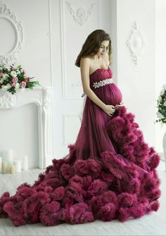 Maternity Gown, Maternity Tulle Dress, Photoshoot Gown Ruffled tulle floor length dress with long train is must have for photo shoot to underline beatyness of pregnant woman. Maternity purple dress is tailored of 50 metres of soft tulle, has adjustable corset upper so can be used for S-L You can also order it as mother daughter matching set. Dress for daughter will cost 100 eur Dress is available in more than 100 colors. Contact me about color you wish. Dress is fully handmade, so some details c Purple Maternity Dress Photoshoot, Maternity Ball Gowns, Tulle Dress Photoshoot, Maternity Holiday Dress, Purple Maternity Dress, Maternity Gowns For Photoshoot, Ruffle Tulle Dress, Tulle Maternity Dress, Baby Shower Gown