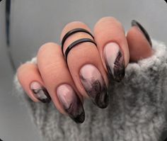 Witchy Nails Almond, Smoky Nails, Ink Nails, Fae Magic, Classy Almond Nails, Black Ombre Nails, Court Of Mist And Fury, Nail Academy