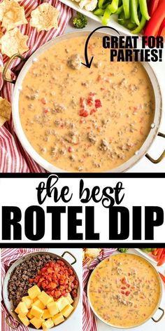 This quick and easy homemade Rotel dip is loaded with cheesy goodness, ground beef, and spices. With only three ingredients, it’s ready to eat in only minutes — perfect for parties and game days! Grab your favorite tortilla chips, crackers, or veggies to dip in this ultimate appetizer. The Best Rotel Dip, Best Rotel Dip, Homemade Rotel, Dip Appetizers, Rotel Dip, Football Snacks, Dip Recipes Easy, Superbowl Snacks