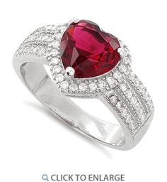 Sterling Silver Ruby Heart CZ Ring Silver Earrings Aesthetic, Ruby Heart, Silver Necklace Set, Stone Material, Red Jewelry, Ruby Jewelry, Stone Setting, Lovely Ring, Cz Ring