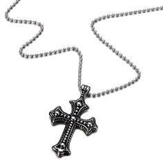 Brand: COOLSTEELANDBEYONDColor: 04Features: Gothic Vintage Cross Pendant Necklace Stainless Steel Unisex Silver Black Two-tone 23.6 in Ball Chain Material: Stainless Steel Finishing: Polished Dimension: 3.5CM(1.4")wide x 5.8CM (2.3")height x 0.5CM (0.18")thick; Chain length: 60CM (23.6") Package: Jewelry Box with Brand Name COOLSTEELANDBEYOND Details: *Condition: 100% brand new *Material: Stainless Steel *Color: Silver & Black *Finishing: Polished *Chain: Steel hollow ball chain *Clasp: Barr Cross Necklace Png, Bypass Engagement Ring, Package Jewelry, Mens Cross Necklace, Birthday Fits, Cuban Link Chain Necklaces, Gothic Vintage, Silver Wedding Bands, Skull Bracelet