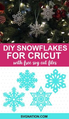 a christmas tree with snowflakes on it and the words diy snowflakes for