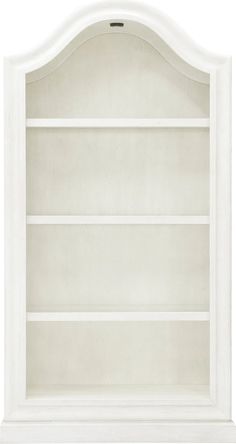 a white bookcase with three shelves on the front and one shelf in the back