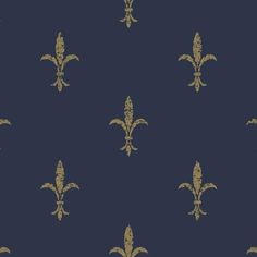 a blue and gold fleur de lis wallpaper