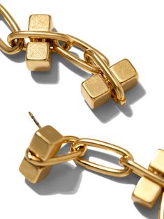 Throw it with these 18K Gold Plated Brass link chain dangle earrings of 3 cube-capped pegs. What's special? In every-other chain link, a small moving cube-capped peg tosses back & forth in that link, giving this chain real personality. Available by pre-order in our signature Platinum to Silver looking White-Bronze plate. Chain Length: 2". Each weighs 1/2 oz or 15g. Jewelry Companies, Jewelry Plate, Walk On, Chain Lengths, Link Chain, Chain Length, Online Jewelry, Chain Link, Post Earrings