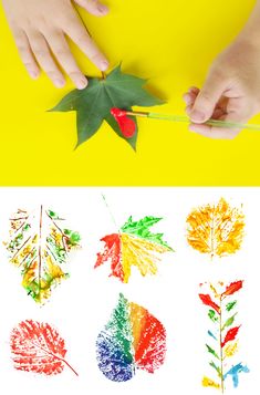 children's hands and leaves are shown with colored crayons