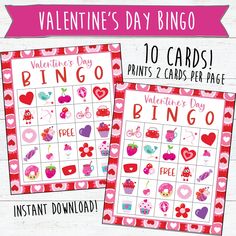 valentine's day bingo game with hearts, flowers and cupcakes on it