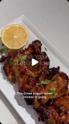 Mediterranean Diet Plan 🇺🇸 on Instagram: "GREEK YOGURT LEMON CHICKEN: 🍋
This Greek yogurt lemon chicken is absolutely delicious. It has become my new go to weeknight chicken recipe because it’s so easy to make and comes out crispy, yet moist and pairs perfectly with any sides. I love pairing it with yellow rice and roasted veggies. You only need 2 ingredients and a couple spices and this is done in under 30 minutes. Hope you love this one!
Cre by @dayamifrommiami
 6 Chicken Thighs 
1/2 cup Greek yogurt 
1/2 lemon
1/2 tsp of salt, 
pepper, 
garlic powder 
Directions: 
1. Add chicken thighs to a bowl, add your Greek yogurt, lemon and spices and mix. 
2. Add your thighs to an air fryer and cook from 20 minutes on 385 degrees. Once done, change air fryer to 425 and cook for another 8 minute