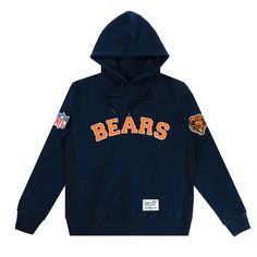 Ebbets Field Flannels sells a Chicago Bears French Terry Hooded Sweatshirt. Sportswear Hoodie Sweatshirt For College, Long Sleeve Cotton Hoodie With Team Logo, Collegiate French Terry Sweatshirt For Streetwear, French Terry Collegiate Sweatshirt For Streetwear, Throwback Team Logo Hooded Sweatshirt, Collegiate Fleece Hoodie With Team Logo, Collegiate Winter Sweatshirt With Team Logo, Collegiate Hoodie Sweatshirt With Ribbed Cuffs, Winter Throwback Hoodie With Team Logo