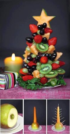 a christmas tree made out of fruits and vegetables