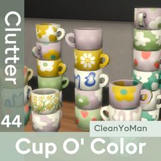 a bunch of cups that are sitting on a table with the words cup o'color in front of them