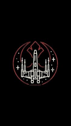 the star wars logo is shown in red and white on a black background with stars around it